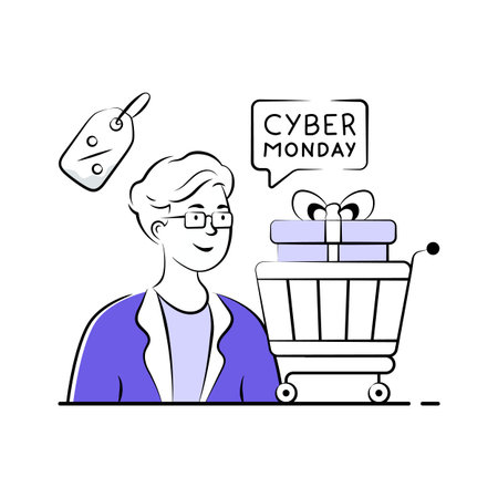 Illustration showing ecommerce Cyber Monday promotional saleのイラスト素材