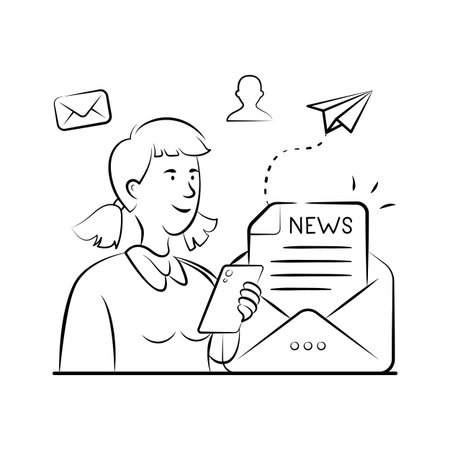 customer receiving digital newsletter, hand drawn premium illustrationのイラスト素材