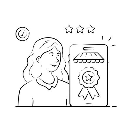 Illustration of verified ecommerce seller with approval badgeのイラスト素材