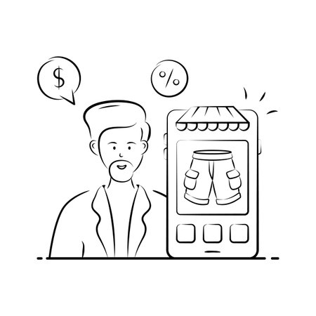 Hand drawn vector illustration of ecommerce shopping app user interface.のイラスト素材