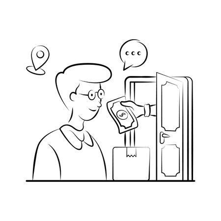 Ecommerce vector illustration of customer paying by cash delivery.のイラスト素材