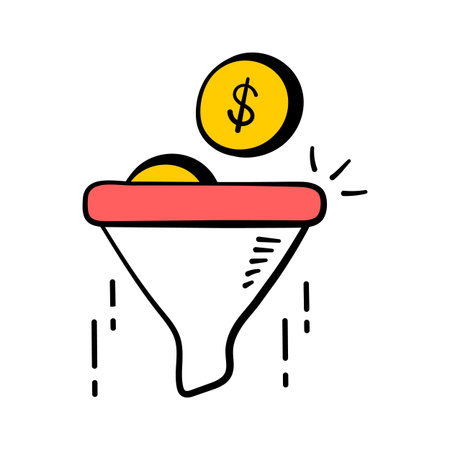 Doodle icon of funnel with money symbolizing financial filtering.のイラスト素材