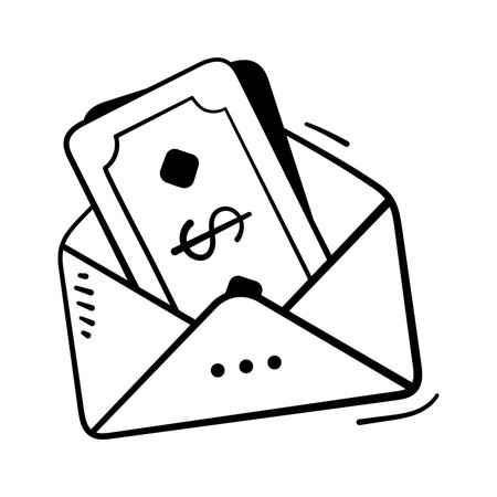 Envelope with cash hand drawn icon for business payments, finance, savingsのイラスト素材