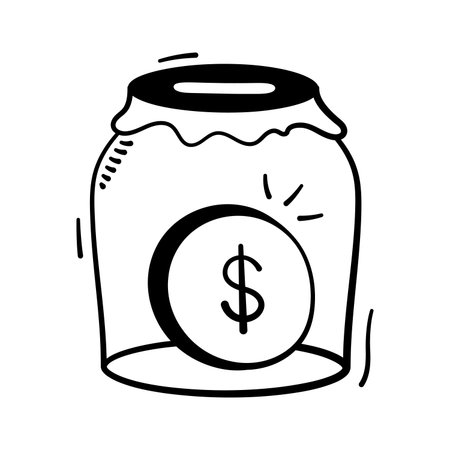 Jar filled with coins icon for finance, savings, investments.のイラスト素材