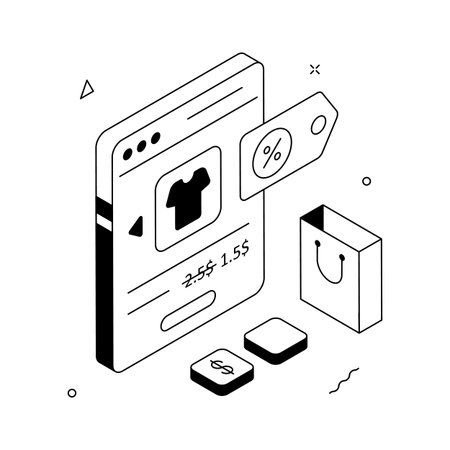 Online Shopping Experience with Discount and Purchase Illustrationのイラスト素材