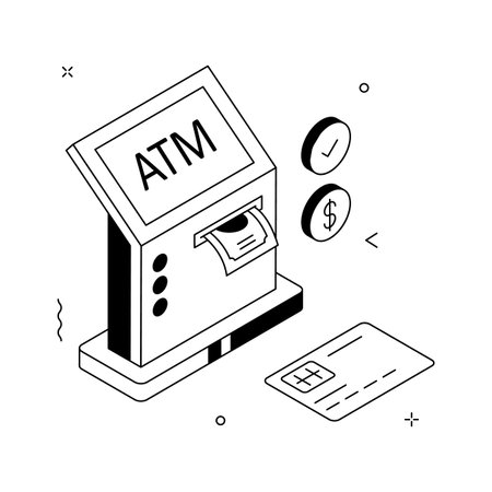 An isometric illustration of a modern ATM dispensing cashのイラスト素材