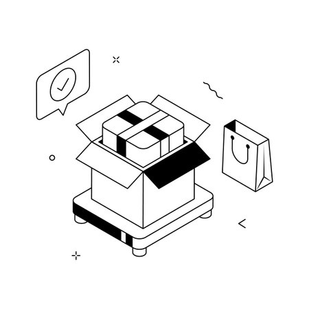 Unboxing package illustration for ecommerce delivery, parcels, and product unpackingのイラスト素材