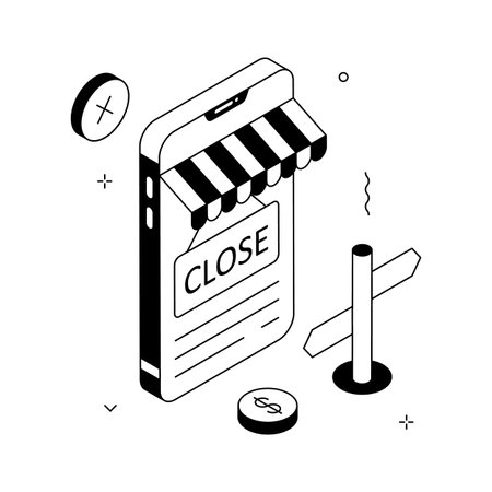Mobile app store closure, concept isometric illustrationのイラスト素材