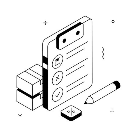 Isometric Illustration of a Checklist with Shipping Boxes and Pencilのイラスト素材