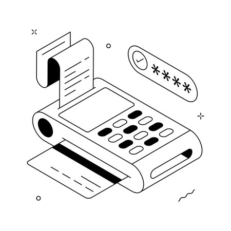 Isometric illustration depicts a modern point of sale terminal processing a credit card transactionのイラスト素材