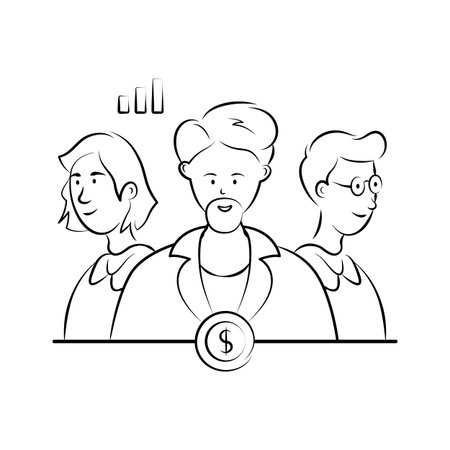 Business team hand drawn illustration, collaboration and teamworkのイラスト素材