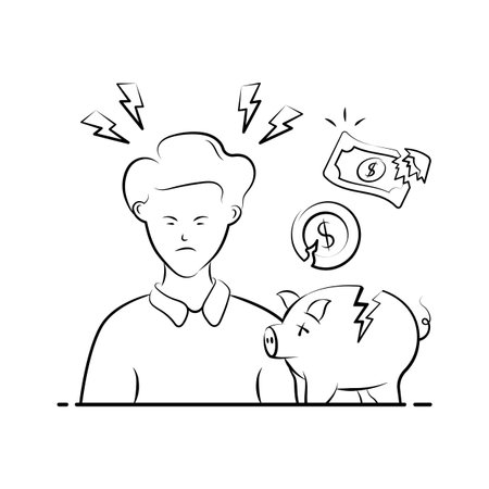 Bankruptcy Illustration with Broken Piggy Bank and Financial Lossのイラスト素材