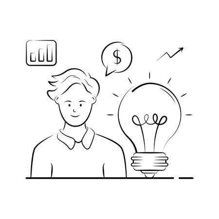 A man with a lightbulb representing concept illustration of business ideaのイラスト素材