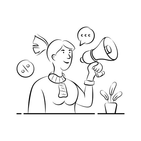 Hand drawn business marketing illustration showing promotion and advertising.のイラスト素材