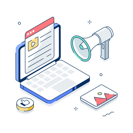 Take your hands on this creative isometric illustration of social media marketingのイラスト素材