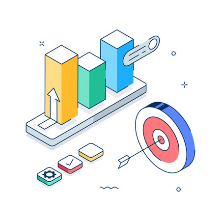 Data analytics strategy isometric illustration highlighting insights, tracking, and business goalsのイラスト素材