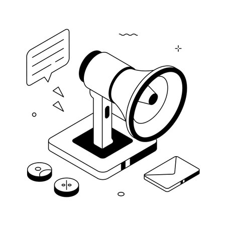 Outbound marketing isometric illustration with megaphone and messagesのイラスト素材