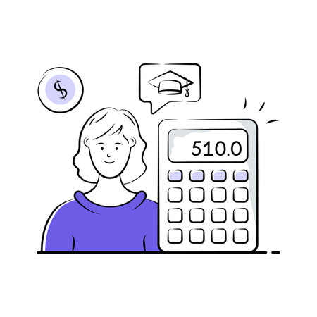 Student calculating tuition fees and managing educational loan payments.のイラスト素材