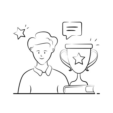 Happy student holding achievement trophy for academic success, ready to use illustrationのイラスト素材