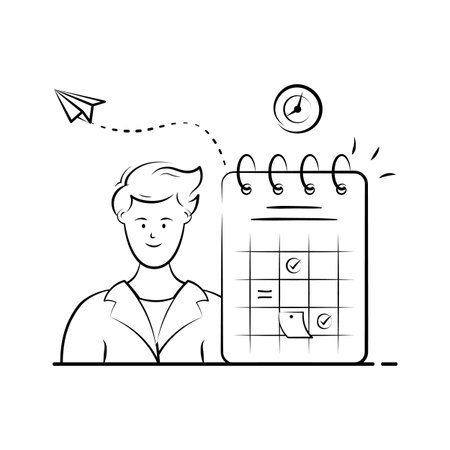 Student organizing study timetable with academic calendar, ready to use illustrationのイラスト素材