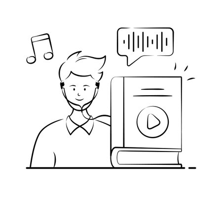 Audiobook Student Listening to Learning Audio Illustrationのイラスト素材