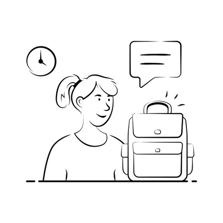 Young student ready for school carrying backpacks and supplies, back to school illustrationのイラスト素材