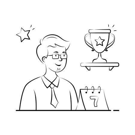 Teacher receiving award for best teaching performance, modern hand drawn illustrationのイラスト素材