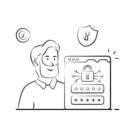 Web Security Illustration with Password Protection and Shield Iconのイラスト素材
