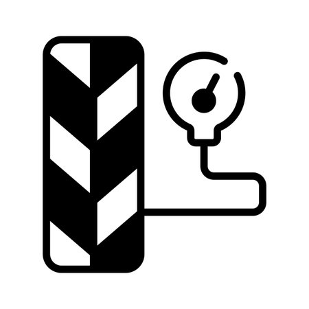 Line icon depicting a tire and a pressure gauge, indicating tire pressure check.のイラスト素材