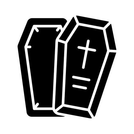 Creepy wooden coffin design, ideal for Halloween horror decorationsのイラスト素材