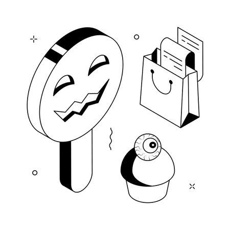 Carefully crafted halloween surreal objects isometric illustrationのイラスト素材