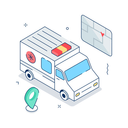 Isometric emergency ambulance tracking interface for rescue monitoring and hospital routingのイラスト素材