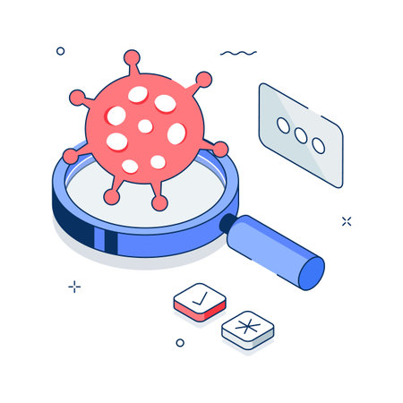 Isometric virus magnifier showing disease detection and healthcare research illustrationのイラスト素材