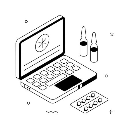 Online doctor consultation, prescription management, and telehealth tools, isometric illustrationのイラスト素材