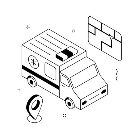 Isometric emergency ambulance tracking interface for rescue monitoring and hospital routingのイラスト素材