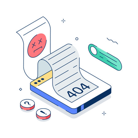 Modern isometric mobile screen showing 404 page not found error.