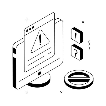 Isometric computer screen showing website alert and danger notification.のイラスト素材