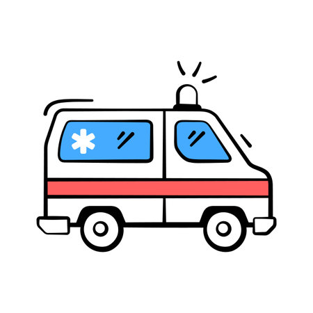 Ambulance vehicle showing emergency medical transportation, hand drawn vector designのイラスト素材