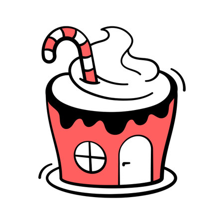 Grab this amazing hand drawn doodle icon of cupcake home in modern styleのイラスト素材