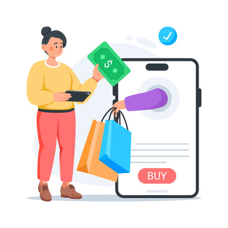 Online shopping, digital transaction concept flat illustration in modern styleのイラスト素材
