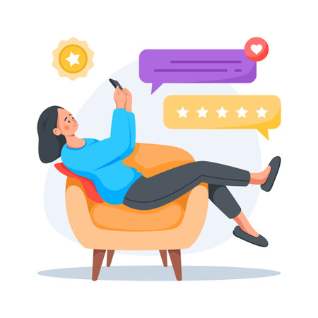 Flat style illustration of a customer giving feedback after online purchaseのイラスト素材