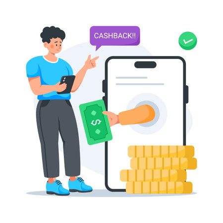 Man receiving cashback from mobile shopping payment, concept illustrationのイラスト素材