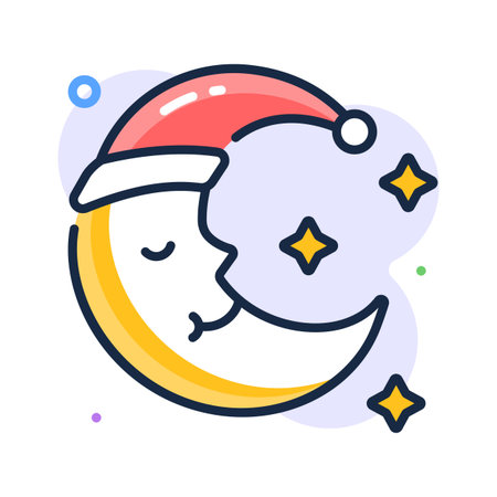 Festive moon wearing a Santa hat representing Christmas night, premium vectorのイラスト素材