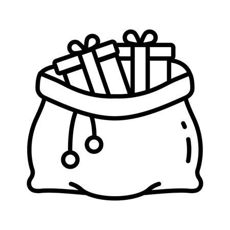 Santa sack filled with Christmas gifts, ready to use christmas presents line iconのイラスト素材