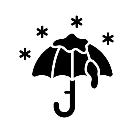 Snowflakes falling on umbrella denoting snow falling icon in glyph styleのイラスト素材