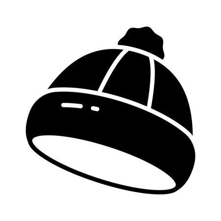 glyph icon of cozy knitted winter hat with pom pom for Christmas seasonのイラスト素材