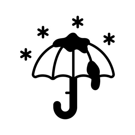 Snowflakes falling on umbrella denoting snow falling icon in glyph styleのイラスト素材