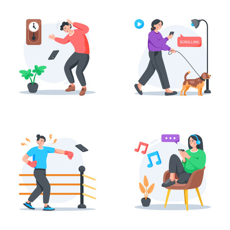 Take a look at this amazing flat style illustration of phoneholic, concept vectorsのイラスト素材