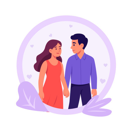 Romantic couple walking with love, flat vector illustrationのイラスト素材