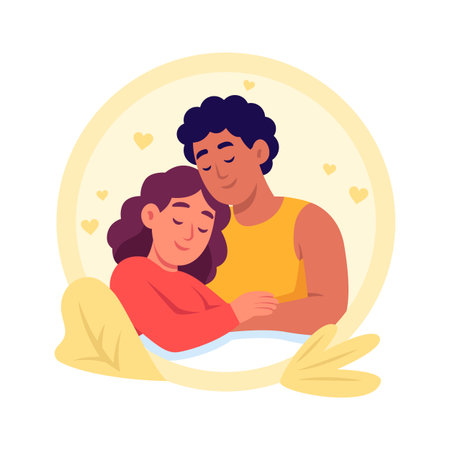 Take your hands on this amazing flat style illustration of couple romantic sleepのイラスト素材